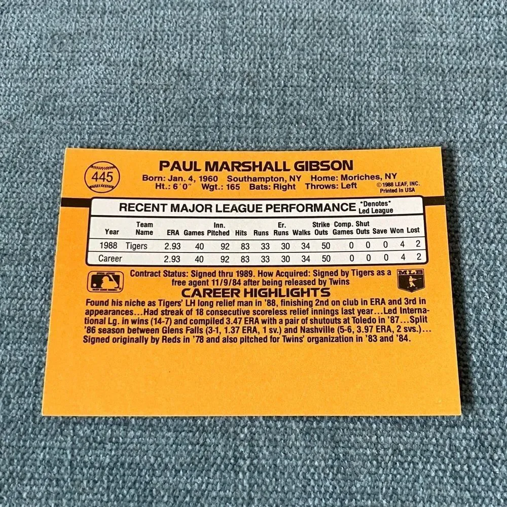 1989 Donruss Detroit Tigers Baseball Card Trading Card